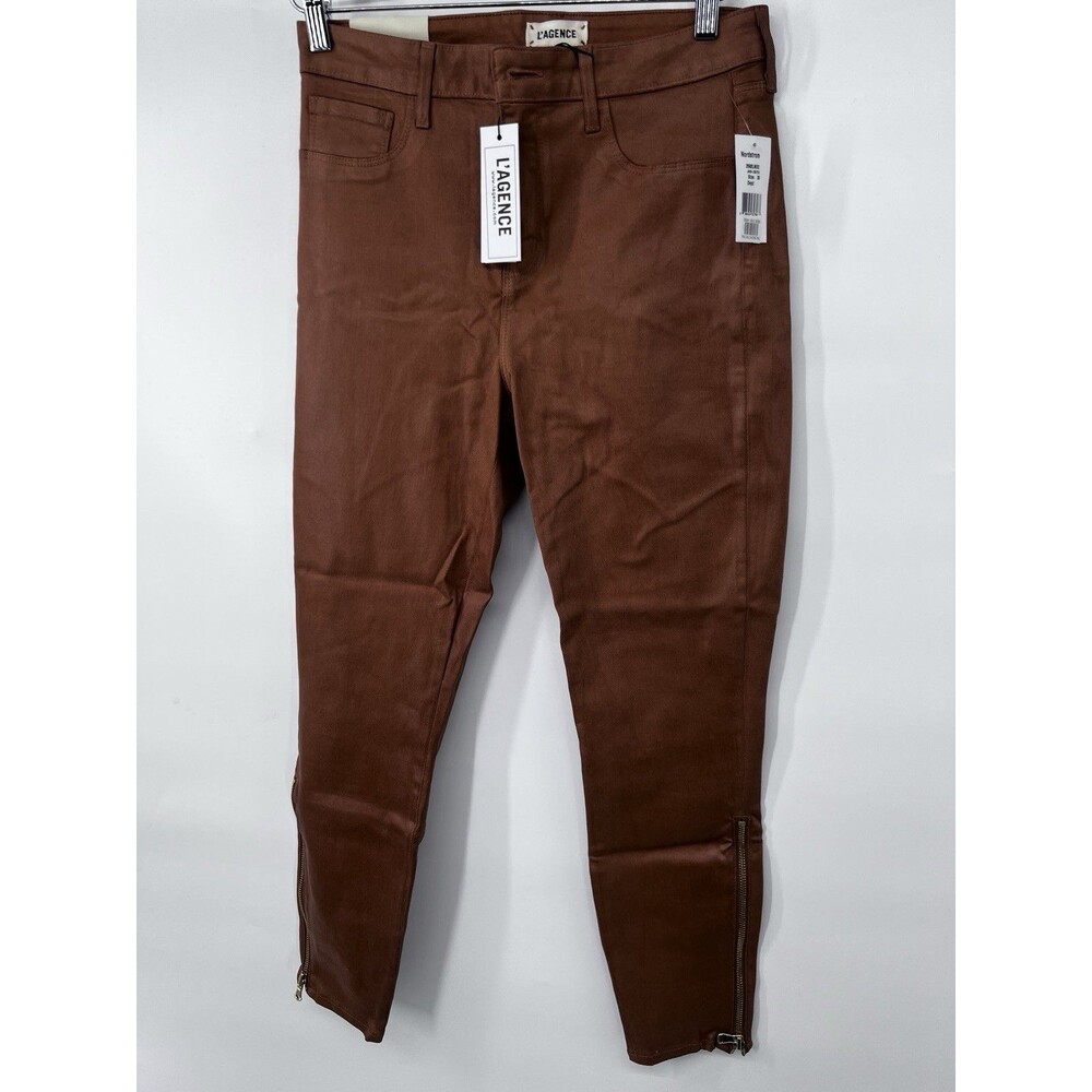 L'agence Pants Womens 30 Brown Jeans Sabine Coated Skinny Zip Ankle Leather Look